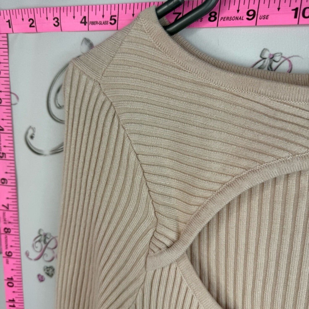 bebe long sleeve Swarovski Beige Ribbed Open cut out front Long Sleeve Top - Picture 9 of 13